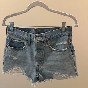 Light Blue Distressed Denim Shorts